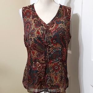 ANA GORGEOUS RED/TAN PAISLEY TOP SZ PL